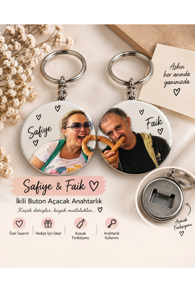 Tasarım Minikutunuz Safiye & Faik İkili Buton Açacak Anahtarlık – Nostaljik S...