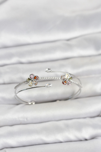 Lovesta Home Silver Color Brass Zircon Stone Flower Model Women's Bracelet Tj...