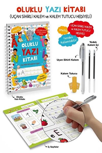 Aba Kitap Oluklu Sayı Kitabı - Oluklu Alfabe Kitabı - Oluklu Yazı Kitabı (Anetil) - Uçan Sihirli Kalem ve Kalem Tutucu Hediyeli