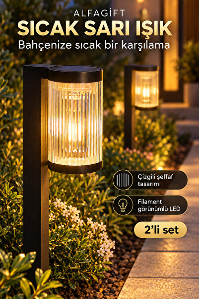 ALFAGİFT Güneş Enerjili Solar LED Bahçe Yolu Lambası 2'li Set Otomatik Aydınlatma Kablosuz Gün Işığı