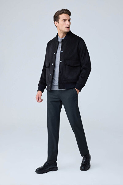 Danger Men's Bomber Wool Cashmere Coat Black 4352Dngr