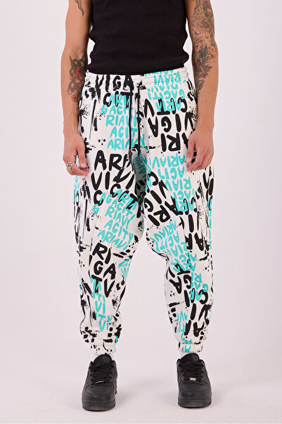 Superbluemexico Men's Turquoise Patterned Shalwar Pants