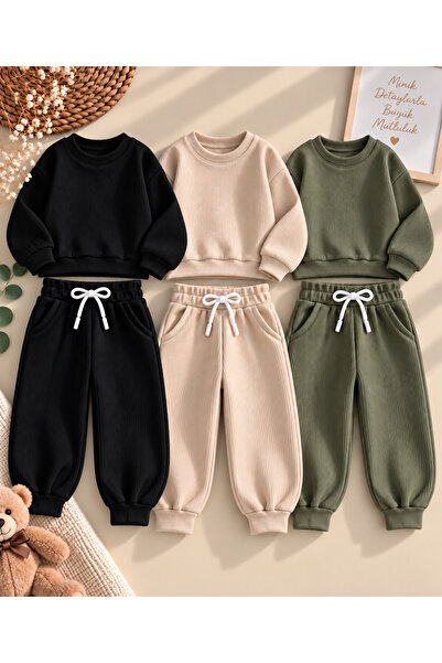 Selvora 🌿 3’lü Unisex Çocuk Eşofman Takımı – 6 Parça
