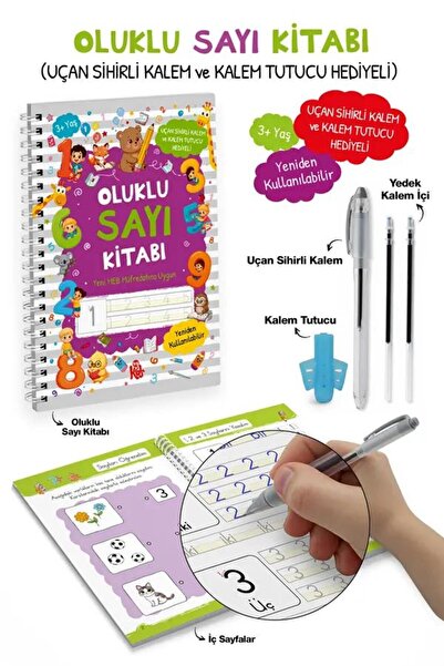 Aba Kitap Oluklu Sayı Kitabı - Oluklu Alfabe Kitabı - Oluklu Yazı Kitabı (Anetil) - Uçan Sihirli Kalem ve Kalem Tutucu Hediyeli