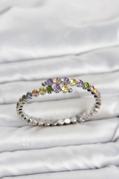 Lovesta Home Brass Silver Color Mixed Color Zircon Stone Women's Bracelet Tj-...