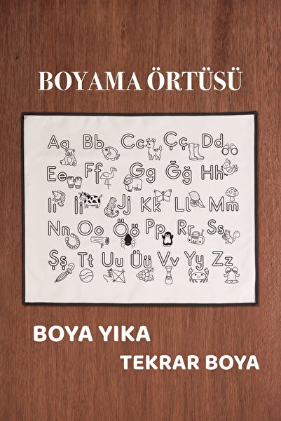 Su Boya Geçirmez Harfler & Figür 50x56cm Yıkanabilir Eğitici Öğretici Boyama Örtüsü Oyun Halısı Matı