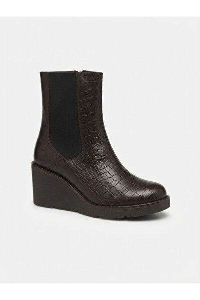 NOXMARK Genuine Leather Padded Sole Crocodile Pattern Dark Brown Women's Boots