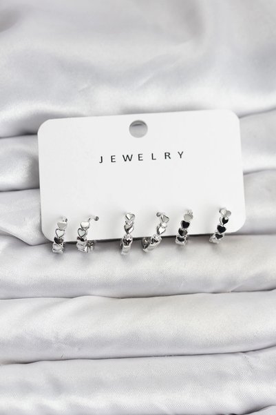 Lovesta Home Silver Color Brass Minimal Heart Detailed Women's Earring Set Tj...