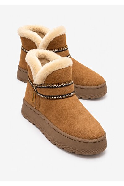 CCWAY AYAKKABI Embroidered Fur Thick Sole Children's Boots 28-31 Taba