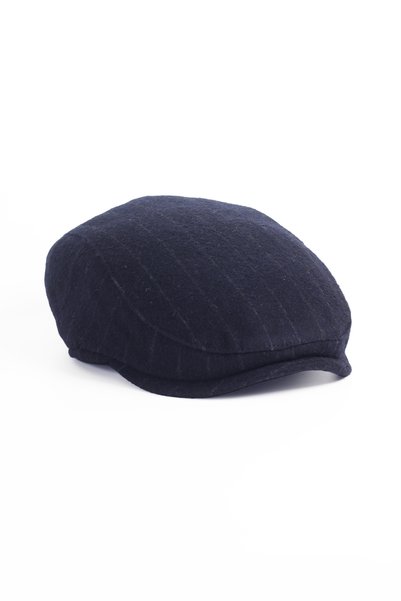 Capstories Men's Beanie Hat Classic Navy Blue Striped Wool Fabric Standard Size (Autumn Winter)