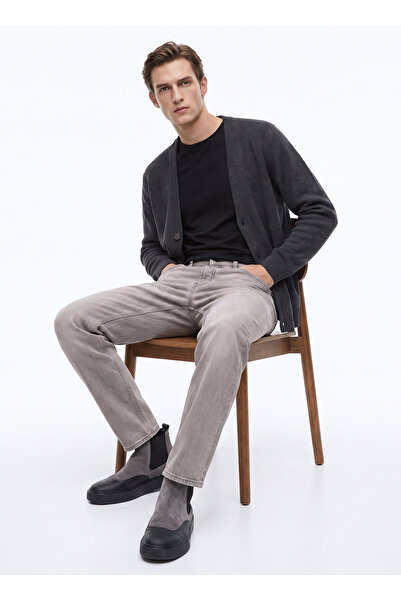 Fabrika Gri Erkek V Yaka Slim Fit Fitilli Hırka F6WM-HRK 2013