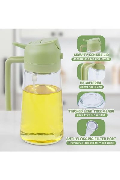 Generic Olive Oil Dispenser Bottle 470ml, 2-in-1 Glass Oil Sprayer and Pourer, Refillable Oil Mister Spray Bottle for Cooking, Air Fryer, Salad, BBQ & Kitchen