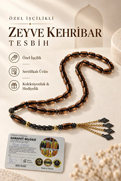 İlkbenaldim Mătănii din chihlimbar Zeyve, lucrate manual, cu ciucure metalic ...