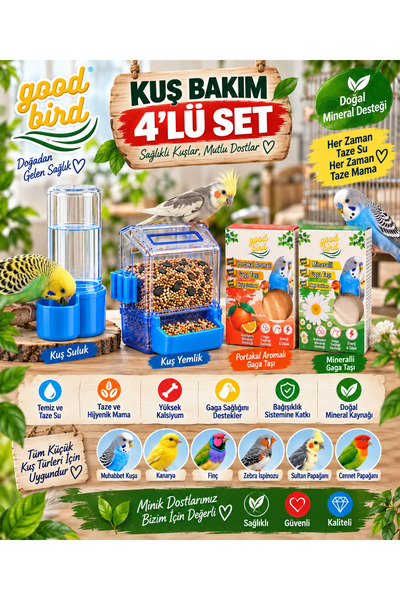 Genel Markalar Aslia Good Bird Kuş Bakım 4’lü Set – Kuş Yemliği, Suluk, Porta...