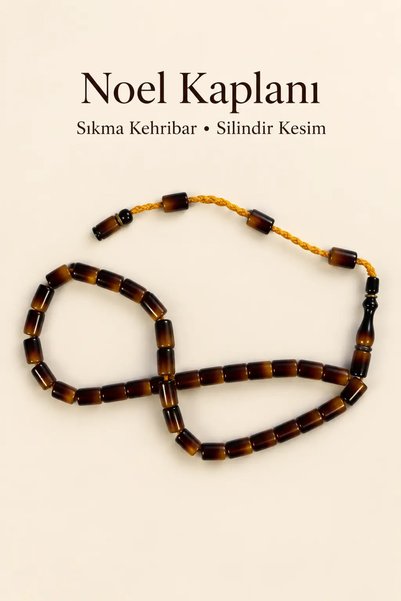 İlkbenaldim Christmas Tiger Crimped Amber Prayer Beads – Cylinder Cut