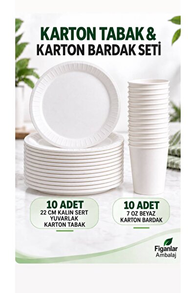 figanlar ambalaj 10'lu set 22 cm Kalın Sert Karton Kağıt Tabak ve 7 Oz Beyaz ...