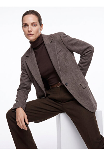 Fabrika Kahverengi Kadın Oversize Balıksırtı Blazer F6WL-CKT0058
