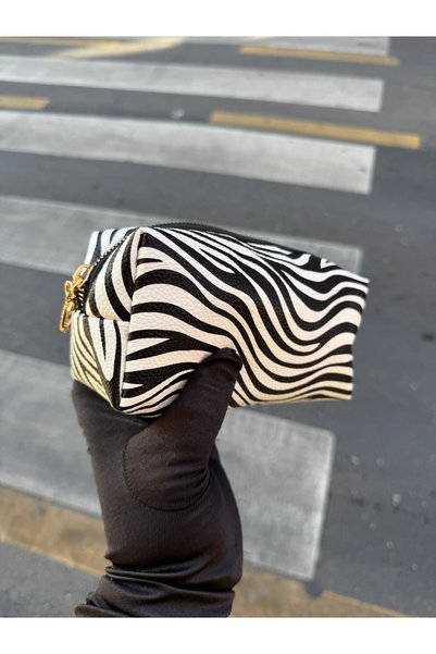 Mia Collection Zebra Patterned Makeup Bag – Black and White Zippered Cosmetic Bag