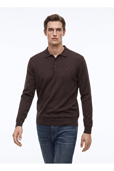 Fabrika Kahverengi Erkek Slim Fit Triko Polo Kazak F5WM-KZK 2553