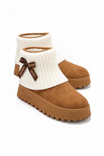 CCWAY AYAKKABI Knitted, Bow and Fur Children's Boots 31-35 Taba