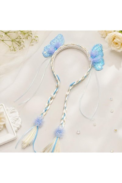 Daddy's Angel Girls Butterfly Headband with Braided Tassels, Princess Hair Accessories Sequin Butterfly Decor, Braided Braid Tails, Tassel Ends, Princess Hair Accessory, Multiple Colours