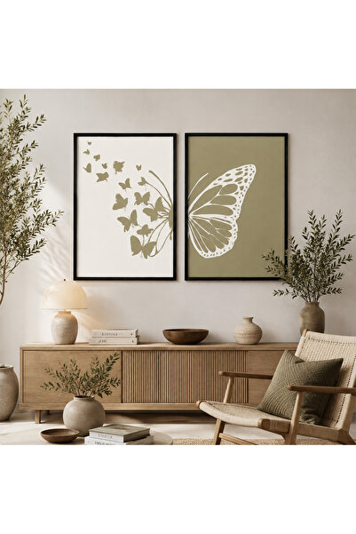Ghaith Store Set of 2 Modern Butterfly Canvas Art (Black Framed) – Elegant Be...