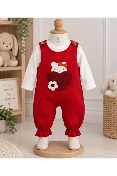 AduraKids Kedi ve Kalp Nakışlı Salopet Tulum ve Uzun Kollu Body