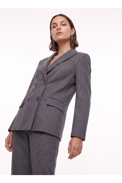 Fabrika Gri Kadın Çizgili Blazer F6WL-CKT0056