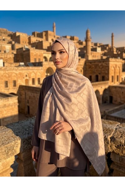 CROCUS DESIGN شال نسائي من قطن الجاكار باللون البيج