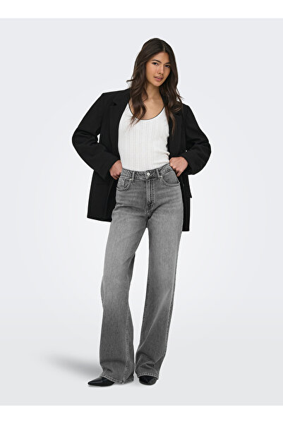 ONLY Gri Kadın Taşlamalı Denim Pantolon 15372706BS000071