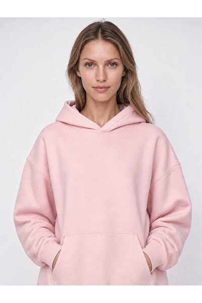 Coredra Basic Kadın Relaxed Fit Hoodie Şardonsuz - C503