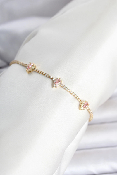 Lovesta Home Brass Gold Color Pink Drop Stone Detailed Women's Waterway Brace...