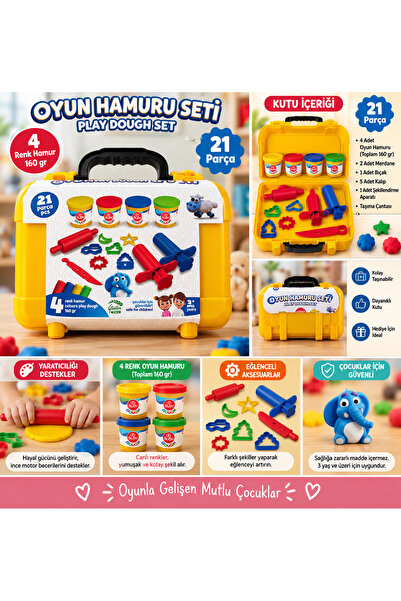 Bubu 21 Parça Oyun Hamuru Seti – 4 Renk 160 gr Oyun Hamuru, Kalıp ve Şekillen...