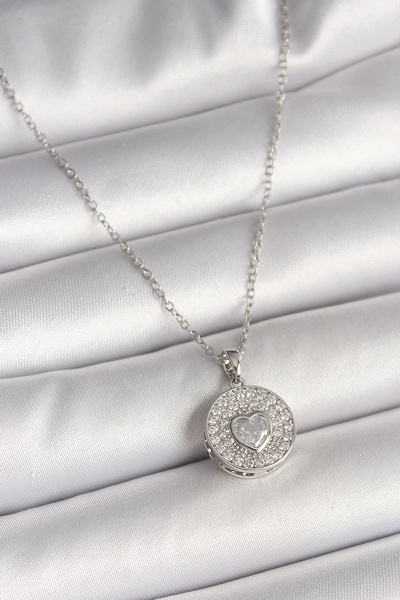Lovesta Home 316L Steel Silver Color Chain Zircon Stone Heart Embroidered Med...