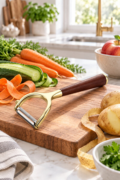 welcomein Gold Soyacak – Wooden Handle Vegetable and Fruit Peeler with Stainl...