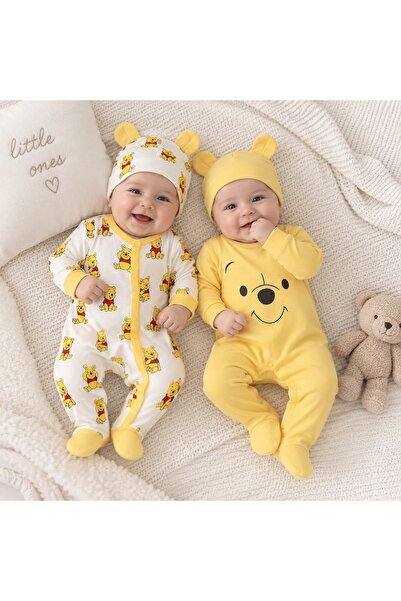 Myluni Unisex Bebek Winnie The Pooh %100 Pamuk 2'li Tulum ve Şapka Seti
