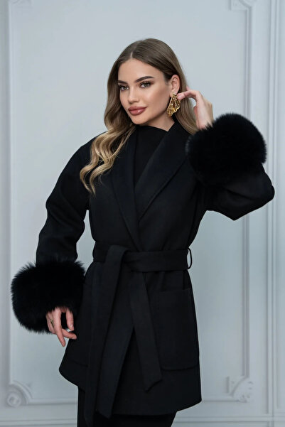 Eccim Fashion Manşet Detaylı Sade Kısa Kadın Palto Kaban