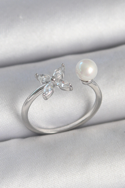 Lovesta Home Brass Silver Color Zircon Stone Flower Model Pearl Detail Adjust...