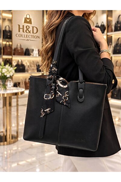 H&D COLLECTİON Women's Faux Leather Square Model Shoulder Bag with Scarf Detail