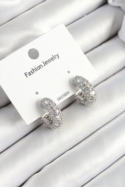 Lovesta Home Brass Zircon Stone Hoop Model Silver Color Women's Earrings - Tj...