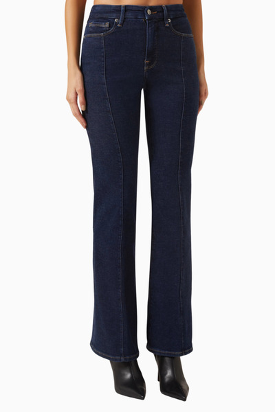 Good American Good Legs Flare Jean, Luxury Indigo Denim Pants, Modern Cut