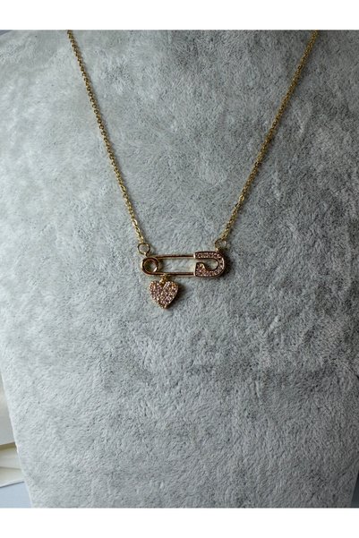 divakse Steel Necklace Paperclip Model with Zircon Stone