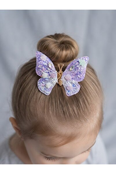 DOVRIQ Girl's Shiny Glitter Butterfly Buckle with Colorful Flower Detail