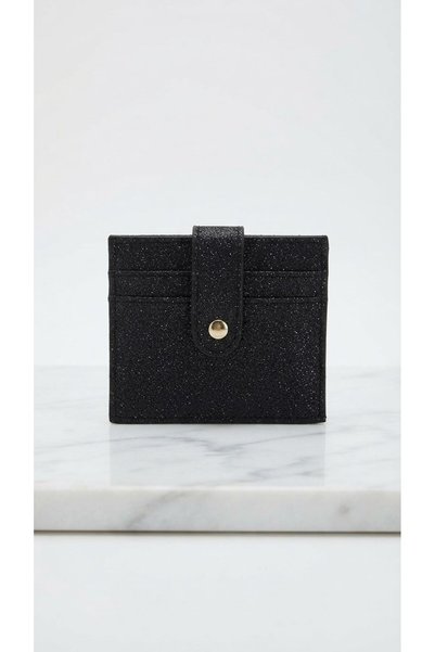 C&On Design Unisex Black Glittery Leather Card Holder, Snap Fastener Wallet a...