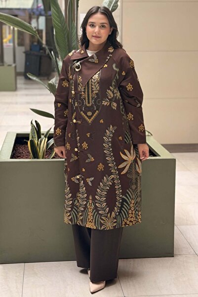 Ghisa Ghsia Collar Belt Detailed Front Buttoned Patterned Jacquard Cap