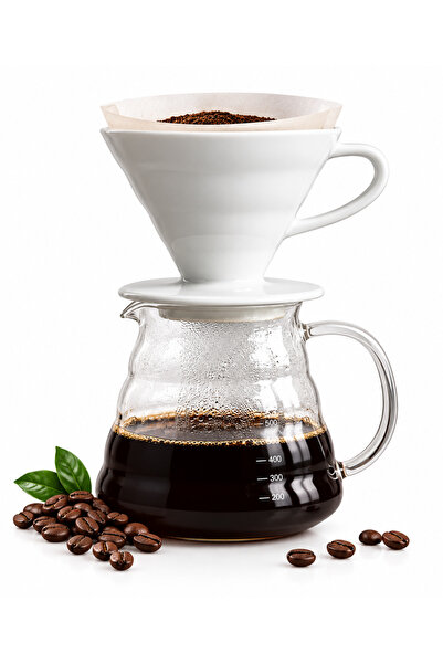 MELLI COFFEE V60 Kahve Demleme Seti Porselen ve Cam 600 ml