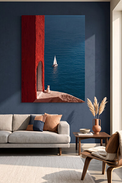 Artease Akdeniz Seyri – Minimalist Deniz & Kedi Temalı Tablo