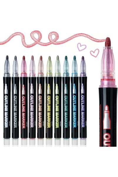MRPEN Mr. Pen- Double Line Outline Markers, 10 Colours, Shimmer Markers, Outl...