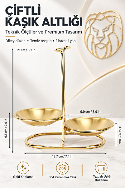 Transformacion Gold Çiftli Kepçe Kaşık Altlığı Dikey Tezgah Üstü Kaşıklık Standı 18/10 304 Paslanmaz Çelik 723676