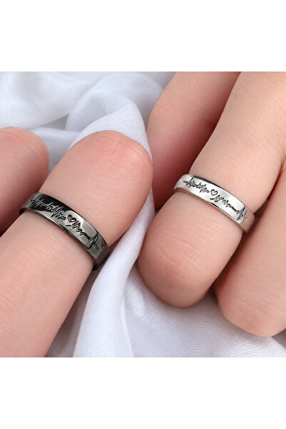 Ayen&accessories Çelik Sevgili Yüzüğü Çift Yüzük Ayarlanabilir 2’li Set Gümüş...